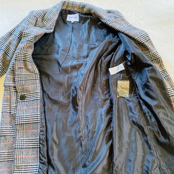 Kendall & Kylie Black & Brown Plaid Menswear-Inspired Winter Coat NWT MSRP $180 - Picture 12 of 16
